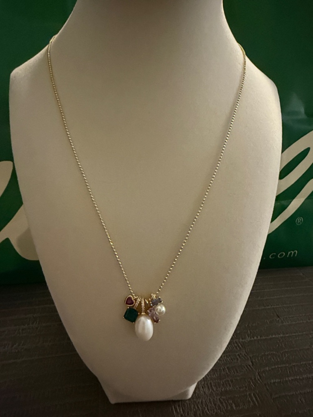 kate spade Gold-Tone Necklace with Pearl and Multi Gem Charms